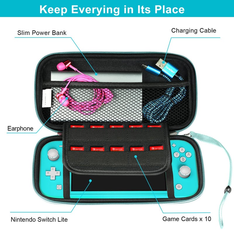 ivoler Carrying Case for Nintendo Switch Lite, Ultra Slim Portable Hard Shell Pouch Travel Game Bag for Switch Lite Accessories Holds 10 Game Cards,Turquoise - Image 3